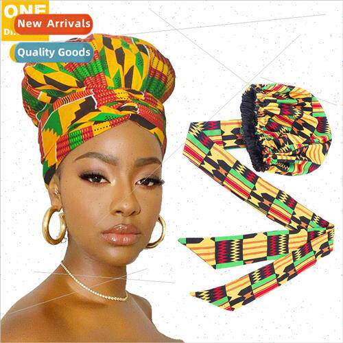 African Printed Satin Bandana Round Hat Double Satin Turban
