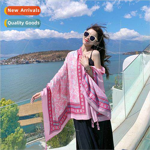 Summer vacation travel silk scarf female long scarf outside