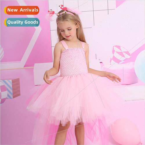 New flamingo childrens dresses cute girls prom runway traili