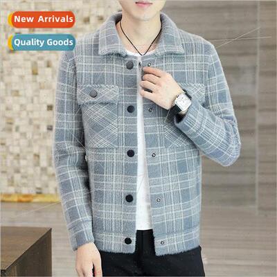 2023 new fall winter mink jacket men Korea  nd plaid short j