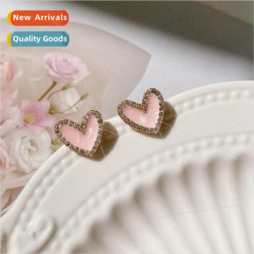 Teenage girl pink love heart earrings female hundreds fashio