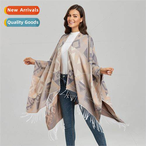 High-grade ladies tasseled open shawl cape double-sided faux