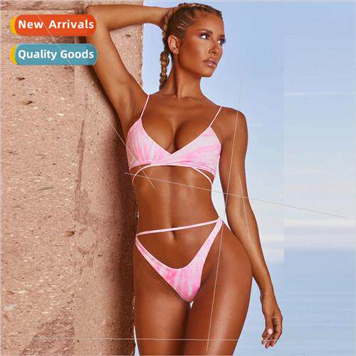 Europe new womens bikini tie-dye print gathered swimsu spl h