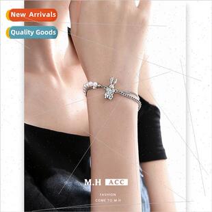layer bracelet cool rabb hjew sweet double pearl Cute female