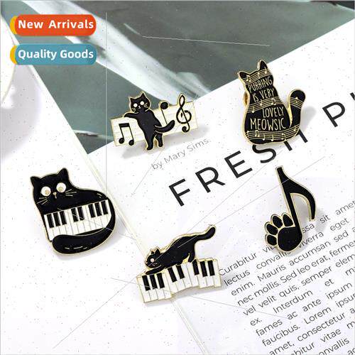 New cartoon cute black cat piano notes alloy brooch clothes