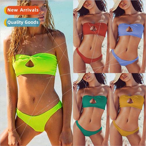 Europe Bikini Fashion Sexy Hollow Out Plunge Solid Color Sep - 实物图