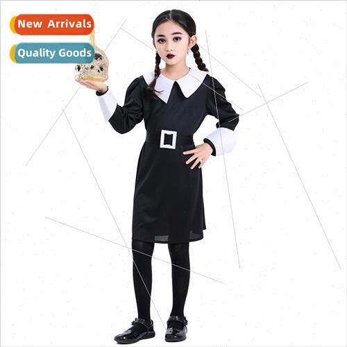 Girls Adams Family Wednesday cos Black Dress Halloween Role