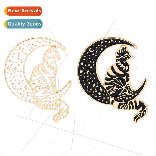 brooch punk wind cute sting on moon cat brooch students vers