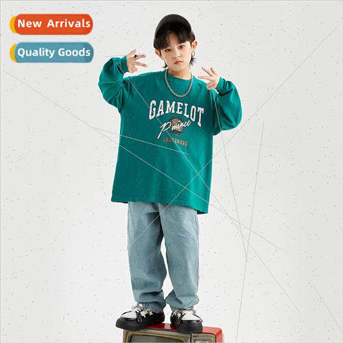 Hip Hop Set Dance  Childrens Loose Dark Green Long Sleeve Sw