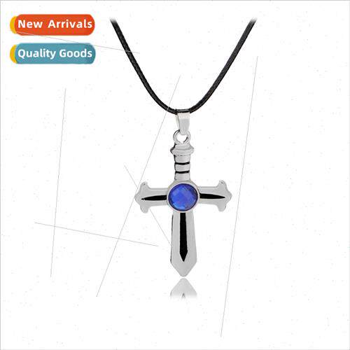 Anime  necklace Goblin Tail alloy pendant Gray cross gemston