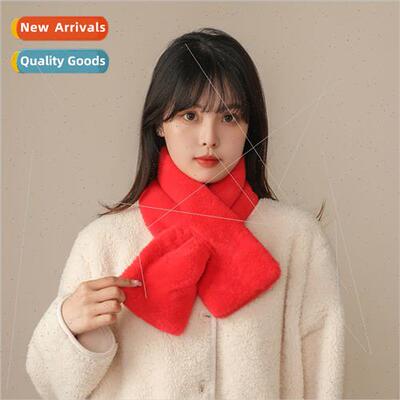 Company annual gift New Year red scarf solid color fur scarf
