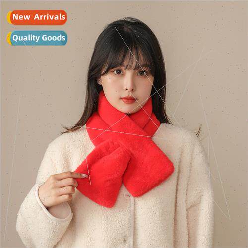 Company annual gift New Year red scarf solid color fur scarf