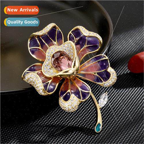 Europe Vintage Delicate Elegant Enamel Flower Coat Brooch No