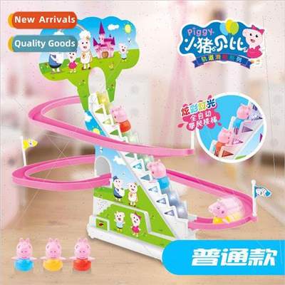 Piggy climbing stairs Colorful lights music Pink Pig electri