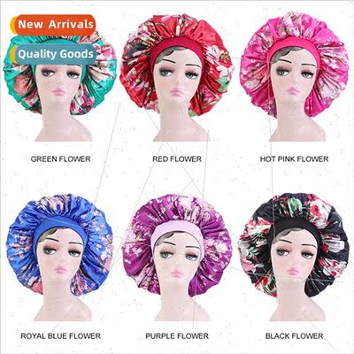 New wide-brimmed high elastic headbsleeping cap large printe
