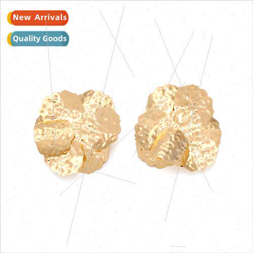 ZA design sense bump texture gold flower earrings personaliz