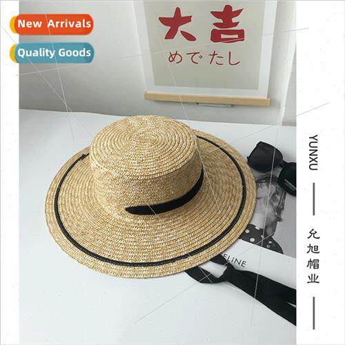 Korea large brim straw flat top straw hat ins wind sunshade