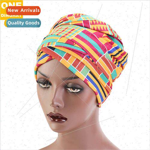African Printed Long Tail Turban Hat Scarf Wrap Hat Stch Cot