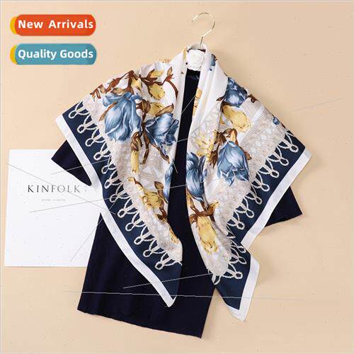 Early fall new twill silk 90 square scarf female floral fash