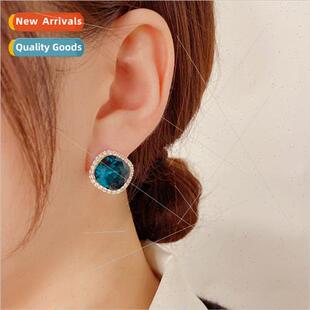 blue crystal earrings Korea s925 exquise female silver retro