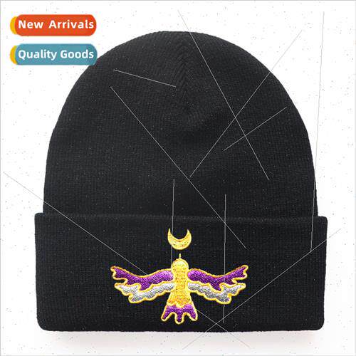 Fall winter cartoon MOON BIRD moon bird embroidery knted cap