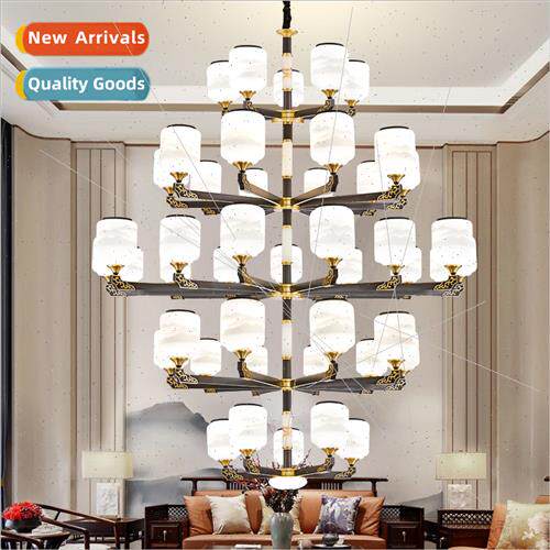 New Chinese large chandelier living room full copper jade di