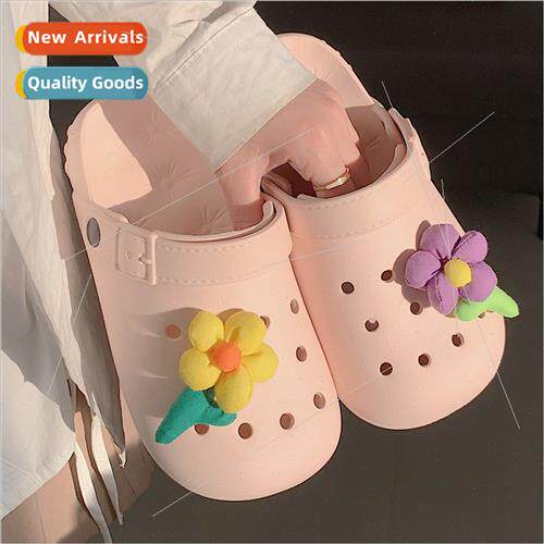 Ins wind sweet small colorful flowers hole shoes female summ