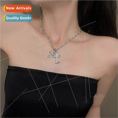 Double Cross Zirconia Paperclip Necklace Women Spice Girls c