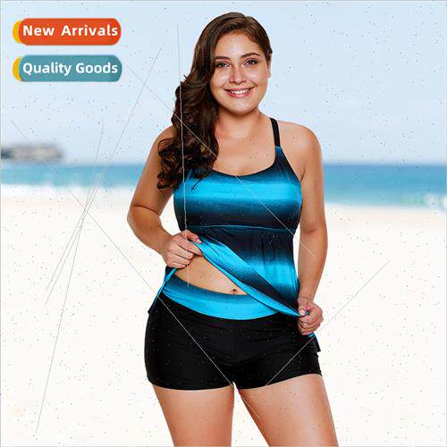 New Europe large size swimsu female gradient color flat pant