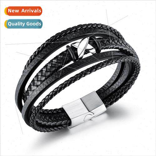 Europe Men Multi-Layer Braided Leather Bracelet Stainless X