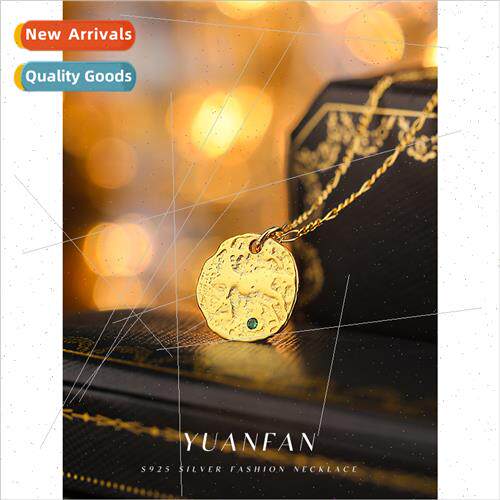 925 silver Vintage Textured Colorful Zirconia Necklace Femal