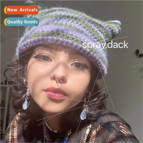 homemade ins super fire ltle devil handmade wool hat striped