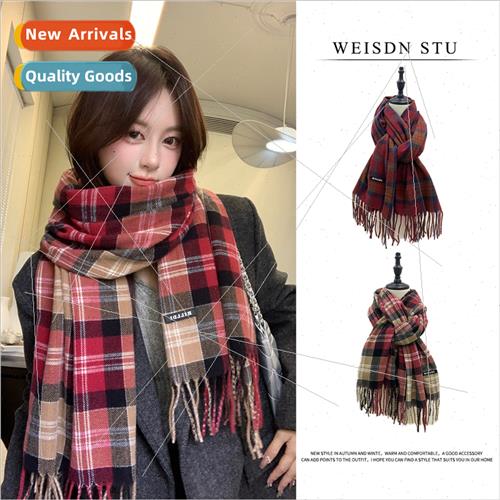 Faux cashmere color clash classic plaid scarf red warm fall