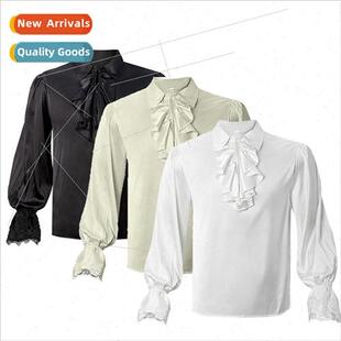 Costume Medieval Ruffle Vampire Mens Cos Shirt Renaissance