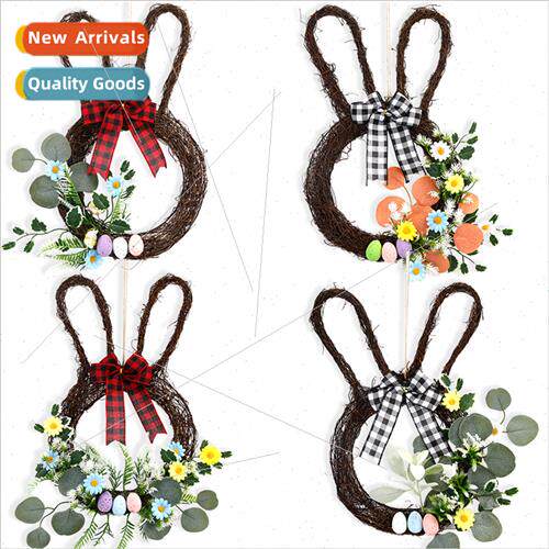 New Easter rabb rattan circle door hanging flower link day p