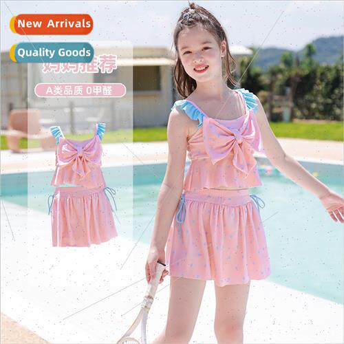 Childrens swimsu girls 2023 new bow tie middle and large chi