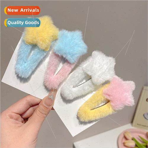 Cute plush star hair clips fall winter ehead bangs broken ha