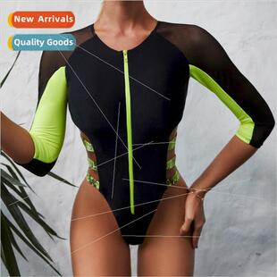 piece swimsu splicing 2024 zipper one bikini wome new