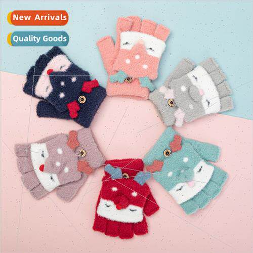 Children gloves winter boys girls padded warm knted wool fli