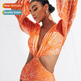 Bikini Europe Piece One Sexy Sleeve Long Printed New 2024