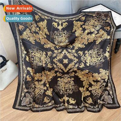 Classic black gold  brocade silk scarf summer 110cm outside
