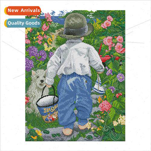 Handmade full embroidery field child back living room cross