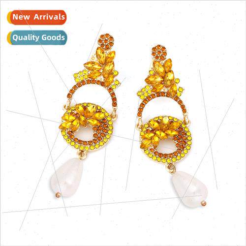 court long alloy wh colorful rhinestone earrings exaggerated