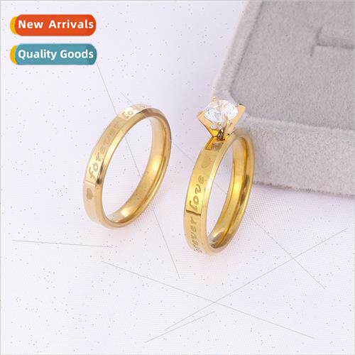Fashion Foreverlove tanium steel wh diamonds couple ring sta