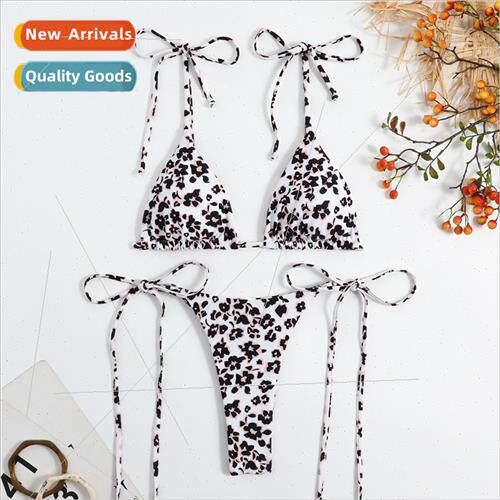 2023 New Womens Sexy Triangle Bikini Lace Up Reversible Prin