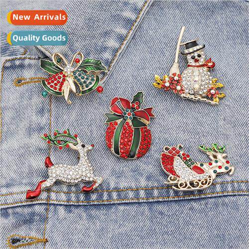 Christmas Brooch Apple Sleigh Moose Bells Snowman Rhinestone