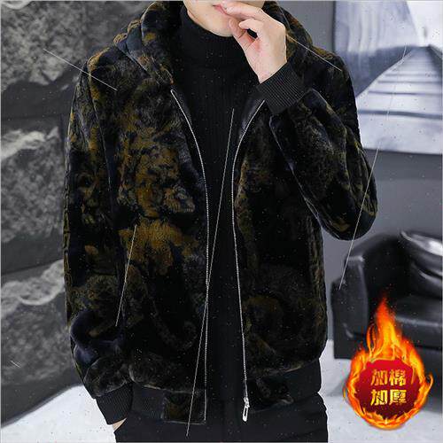 Sable nd fur one fleece hooded jacket winter thickened men w