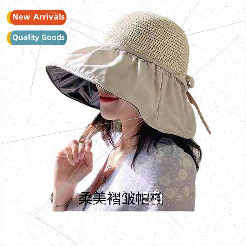 New large brim vinyl bow splicing sun hat female face cover