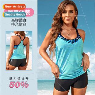 Swimsu Women Swimwear Blue Two Spl Plus Europe Patchwork