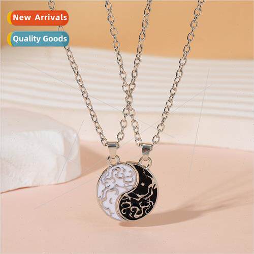 New yin yang taiji necklace round splicing gossip texture pe